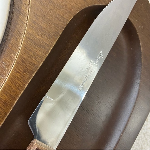 Vintage MCM Autumn Flower Tile Wooden Cheese Board Charcuterie Board W Knife - Picture 8 of 14
